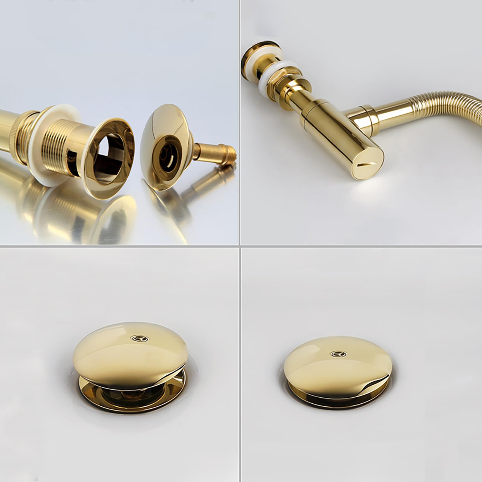Siphon Waschbecken Mit Überlauf,Chrom Pop Up Ablaufventil,Gebürstetes Gold,Bächlein Siphon Für Die Küchenspüle