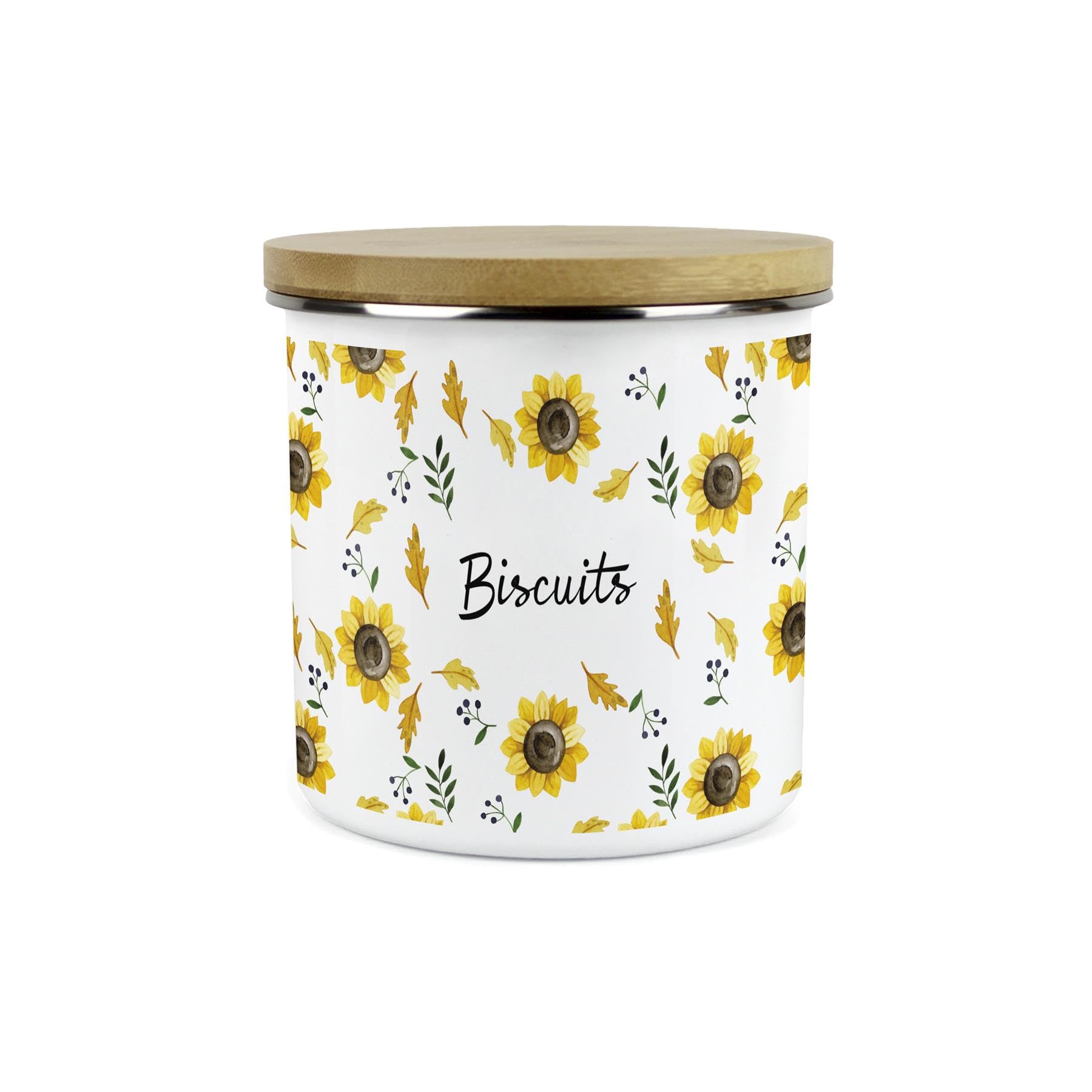 Purely Home Yellow Sunflowers Small Biscuits Storage Canister - Summery Floral Kitchen Décor - 1.2L Enamel Food Storage Container