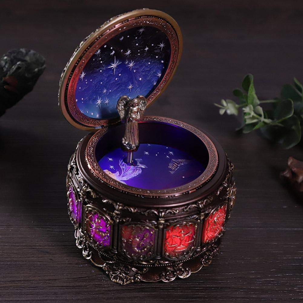 MAGT Spieluhr Vintage, 12 Sternbilder Spieluhr mit Sternbildern Rotierende Göttin Funkelnden LED Lichter, Geschenke für Weihnachten Valentinstag Geburtstag (Wassermann)