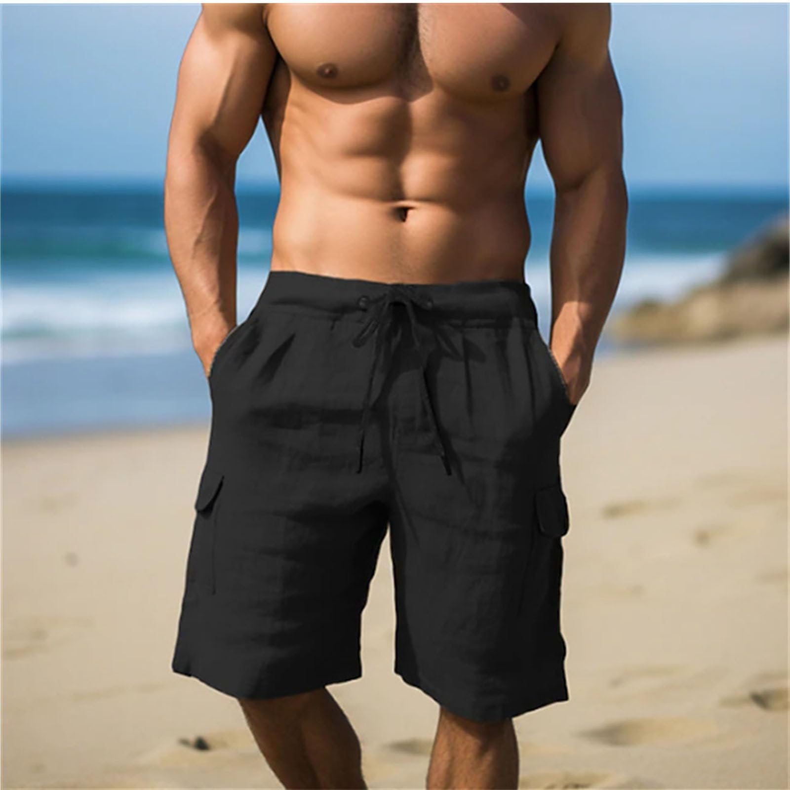 takaeys Mens Shorts Casual Summer Linen Pants Outdoor Lightweight Solid Comfy Shorts Breathable Cozy Beach Vacation Shorts - 3