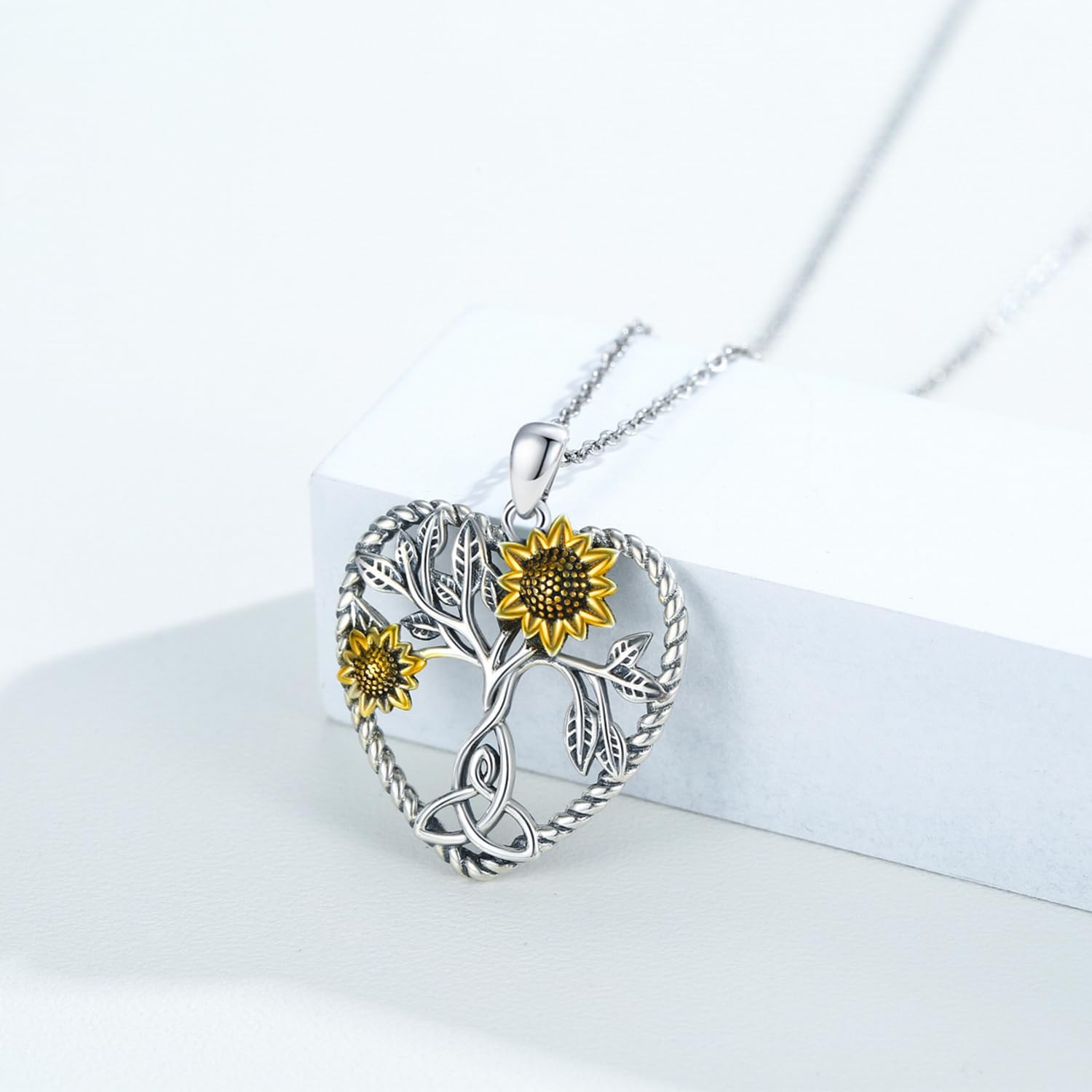 CHENGHONG Sunflower Necklace 925 Sterling Silver Tree of Life Necklace Daisy/Rose/Sunflower Pendant Necklace Sunflower Jewelry Gifts for Women Mom - Image 2
