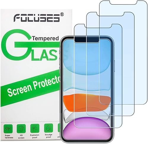 Focuses Protector de pantalla para iPhone 11, protector de pantalla compatible con iPhone XR. Película de vidrio templado antiluz azul para iPhone