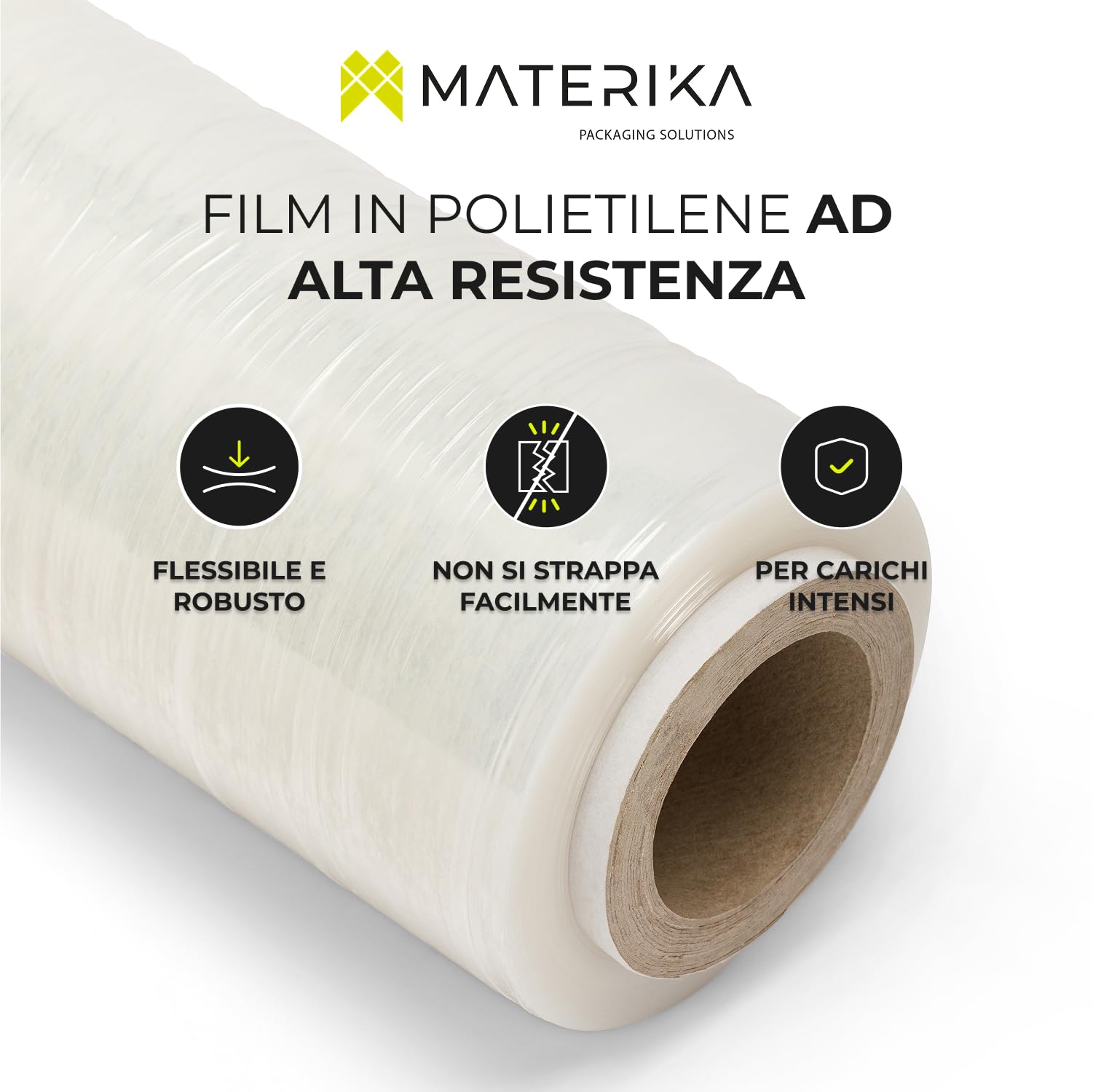 MATERIKA – Film Estensibile Trasparente per Imballaggio, Traslochi e Spedizioni – 6 Rotoli da 160 m x 30 µ x 50 cm – Alta Aderenza e Resistenza, per Pallet, Scatole e Merci
