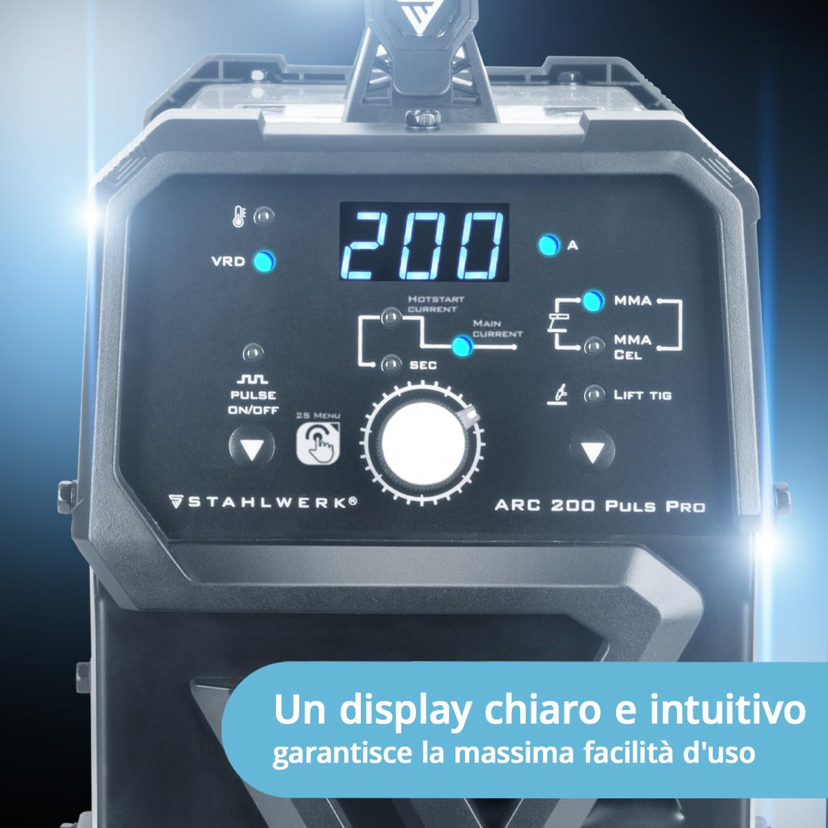 STAHLWERK Saldatrice ad elettrodo ARC 200 Puls Pro – Saldatura senza gas, compatto MMA, Inverter Lift-TIG 200 A, Hot Start, Arc Force, Anti-stick, tecnologia IGBT, Pulse