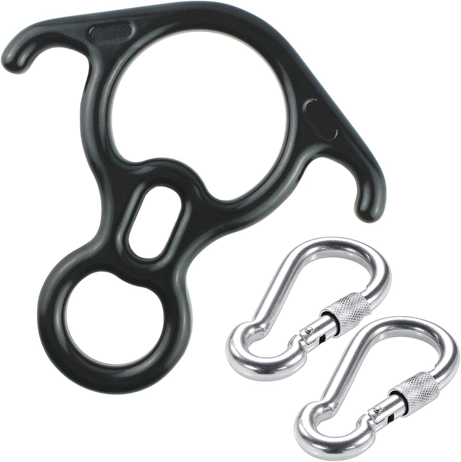PROND Terminal 8 Descender with Locking Carabiners, 316 Stainless Steel Heavy Duty Screw Lock Carabiner Hooks, Rescue Figure 8 Descender with Lock Off Ears