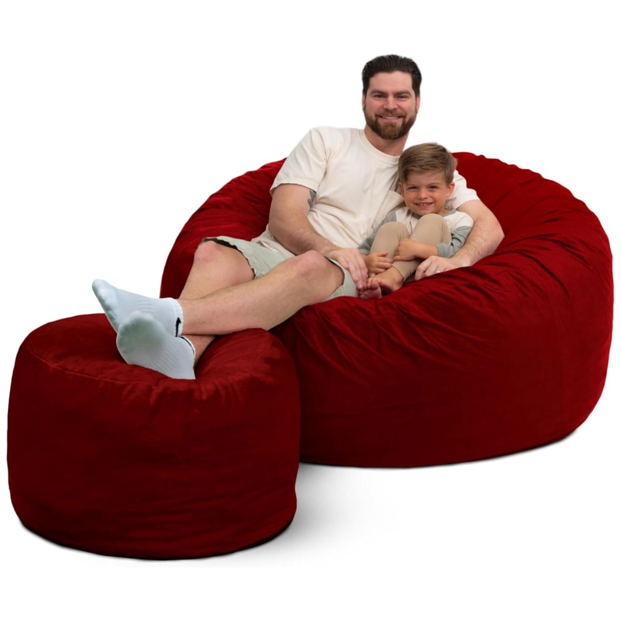 ULTIMATE SACK 5ft Bean Bag Chair & Footstool, Oversize Bean Bag Chair for Adults, Comfy Chair Bean Bag Couch Lounge Sofa Loveseat Furniture | Burgundy