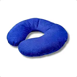 Travesseiro de Pescoço para Viagem Azul Suede Encosto Apoio Avião Descanço Formato U Macio Confortável Portátil