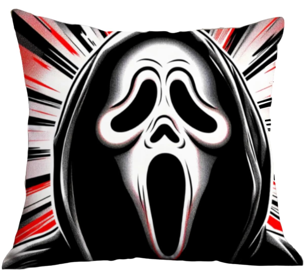 The Beach Stop Black Ghostface Scream Scary Horror Movie Themed Accent Cushion Cover | Unique Home Decor Inspo Gift Idea | 45X45cm 18X18” | Scream Red White
