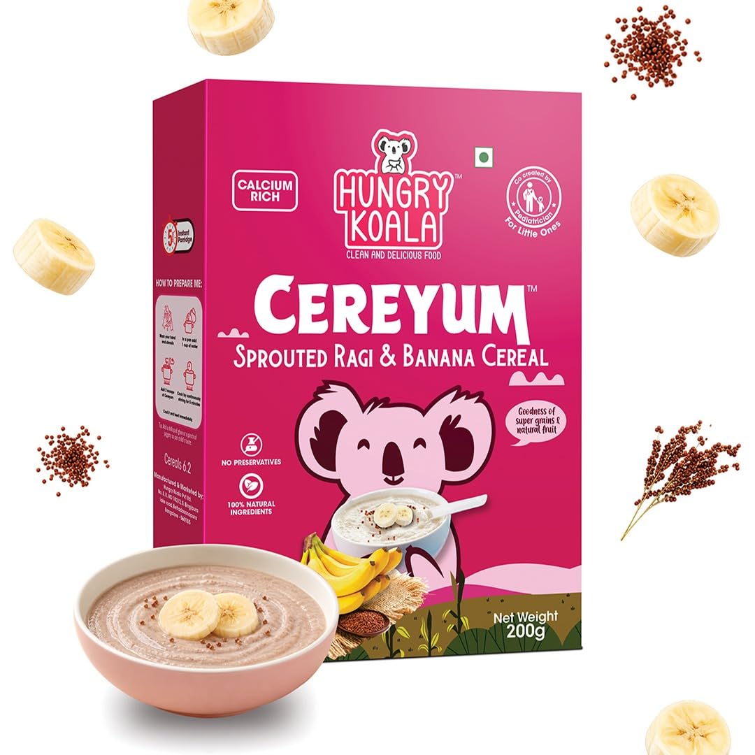 HUNGRY KOALA Ragi & Banana Cereal Made With Natural Ingridients For Kids To Grow Healthy No Preservative Or Additives Or Maida (200 Grams)