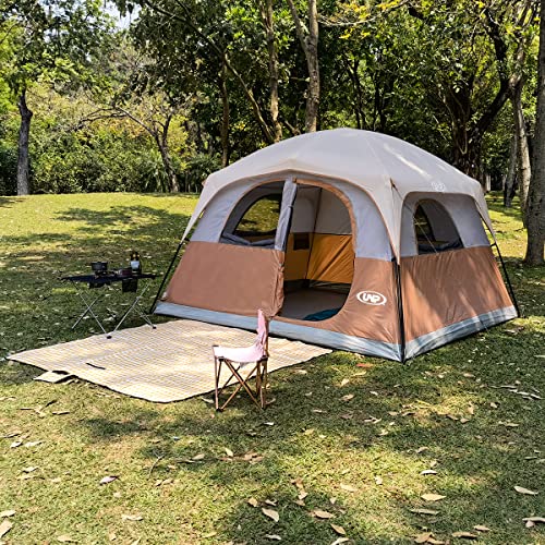 Image of UNP 6 Person Tents for Camping Waterproof Family Cabin Tent with Rainfly | Easy Setup Windproof Double Layer Camping Tent with 1 Mesh Door & 5 Large Mesh Windows 10'X9'X78in(H)