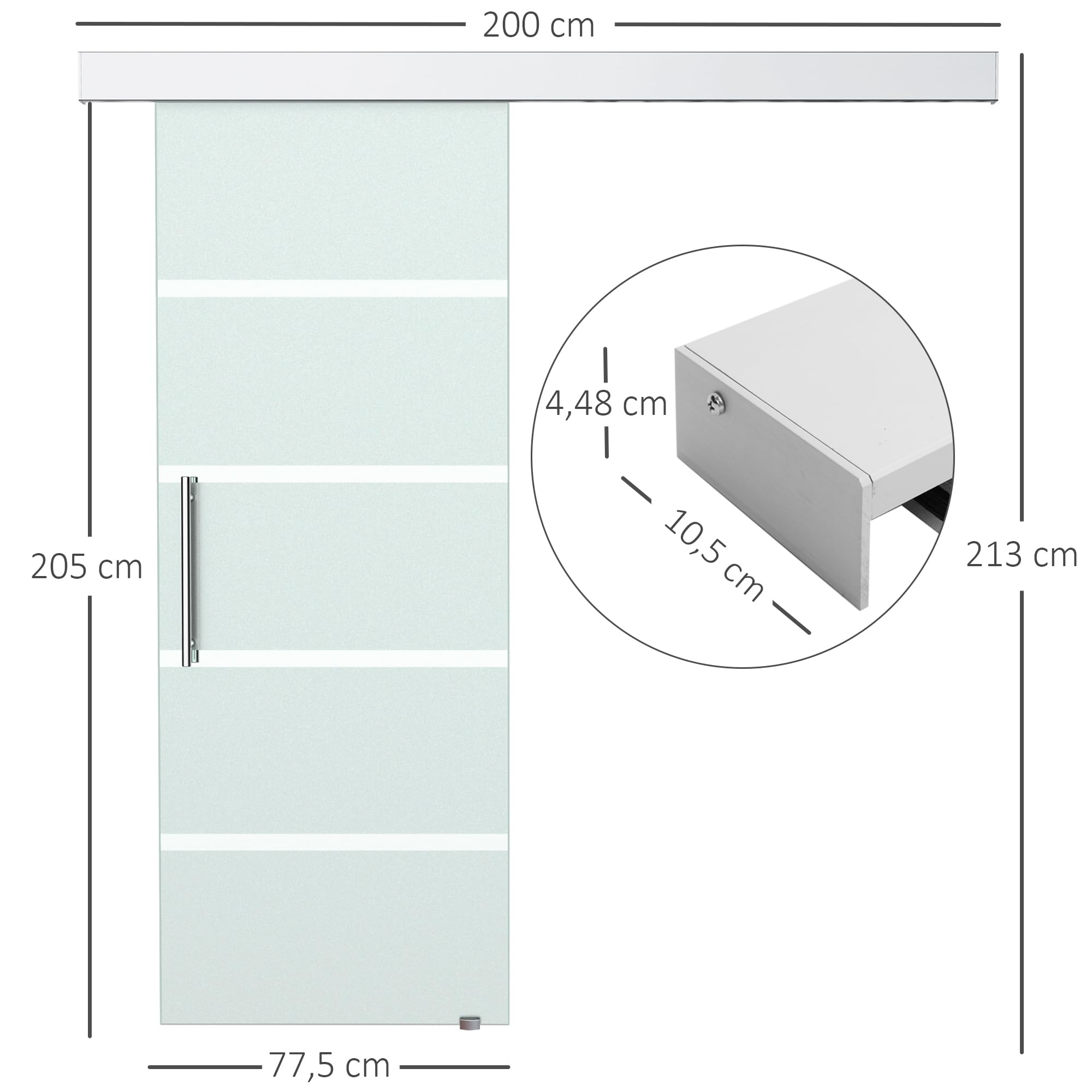 HOMCOM Puerta Corrediza de Vidrio Puerta Corredera Deslizante de Cristal Seguridad 77,5x205 cm