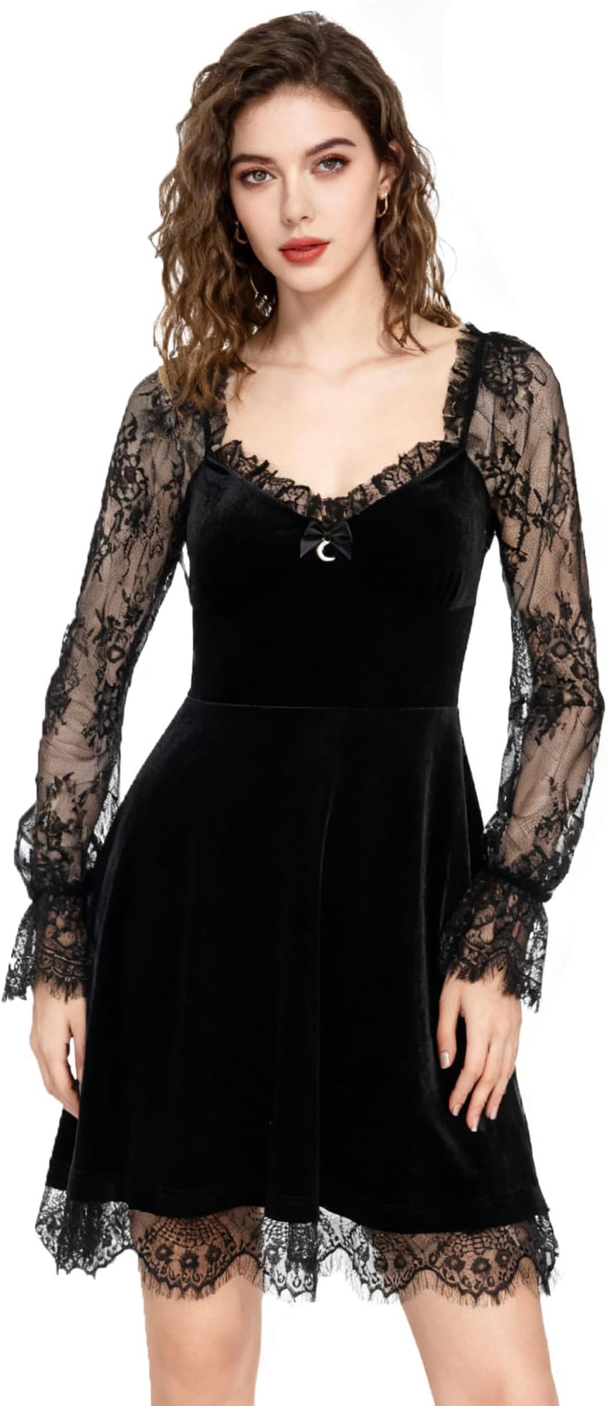 Womens Gothic Dress Vintage Grunge Punk Goth A Line Velvet Dress