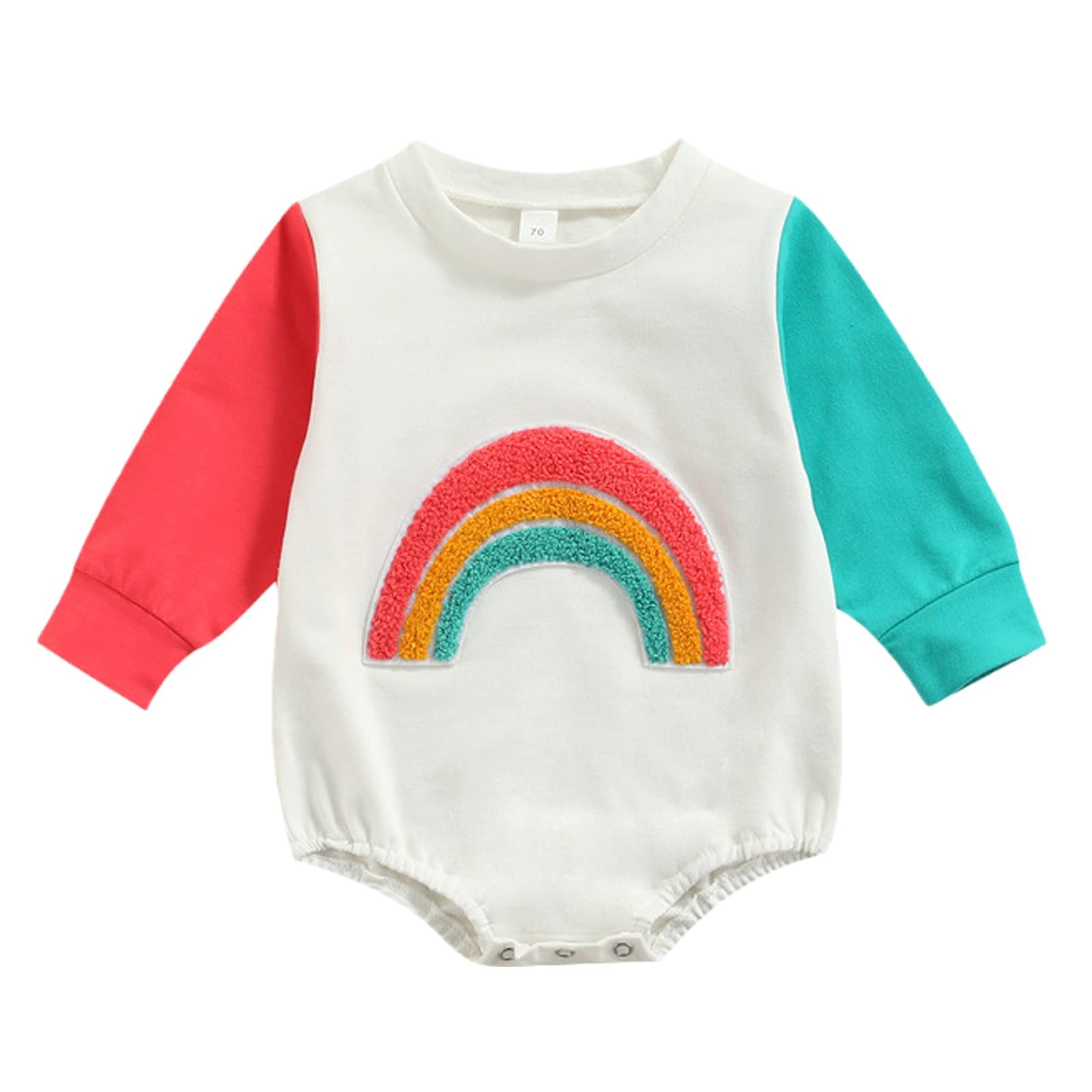 Baby Girl Boy Crewneck Sweatshirt Romper, Long Sleeve Rainbow Pullover Sweater Top Warm Fall Winter Clothes