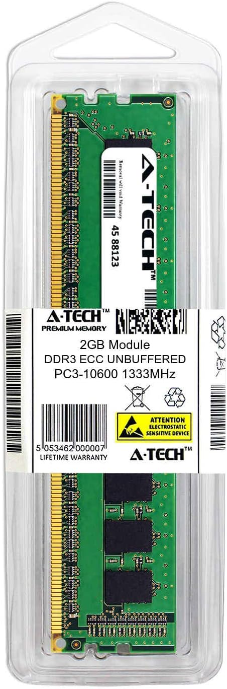 A-Tech 2GB Replacement for Hynix HMT325U7BFR8A-H9 - DDR3/DDR3L 1333MHz PC3-10600 ECC Unbuffered UDIMM 1rx8 1.35v - Single Server Memory Ram Stick (HMT325U7BFR8A-H9-ATC)