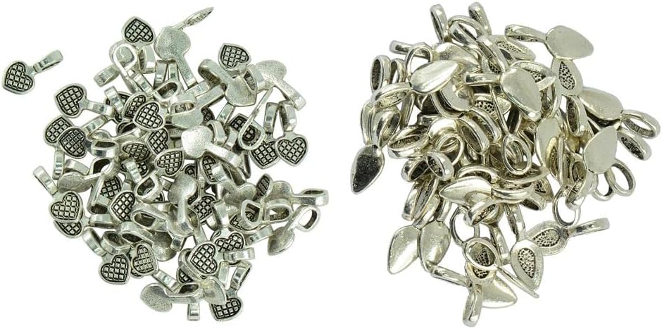 200Pcs Antique Silver Leaf Heart Shape Charms Glue On Bails Pendant FindingsCrafts|Beads & Jewelry Making|Jewelry Findings|Jewelry Connectors & Bails