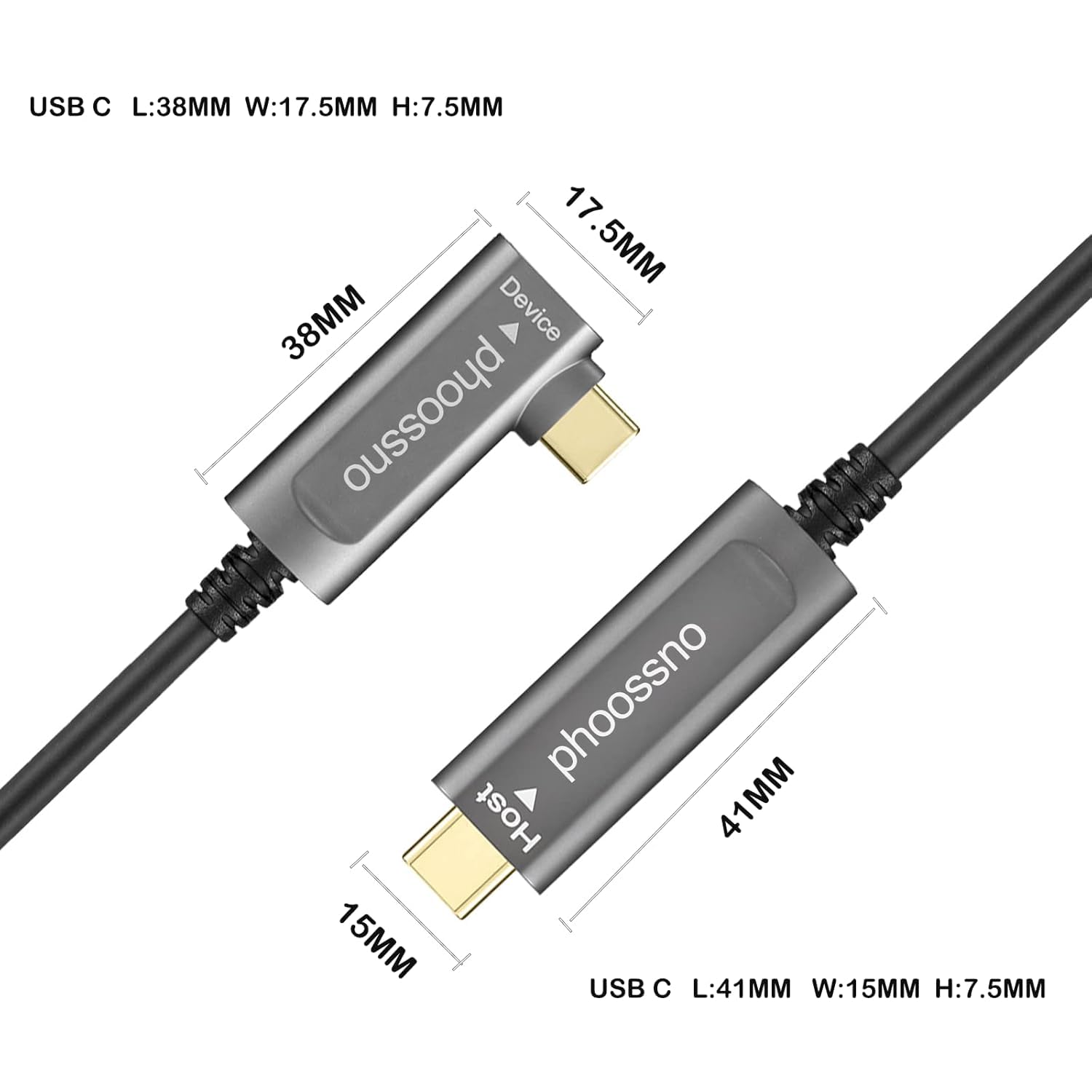 phoossno Cable de fibra óptica USB C a C, cable USB 3.1 tipo C, 10 Gbps 33 FT compatible con Microsoft Azure Logitech cámara Aver & Vaddio y Barco ClickShare Pantalla táctil Kinect Intel RealSense