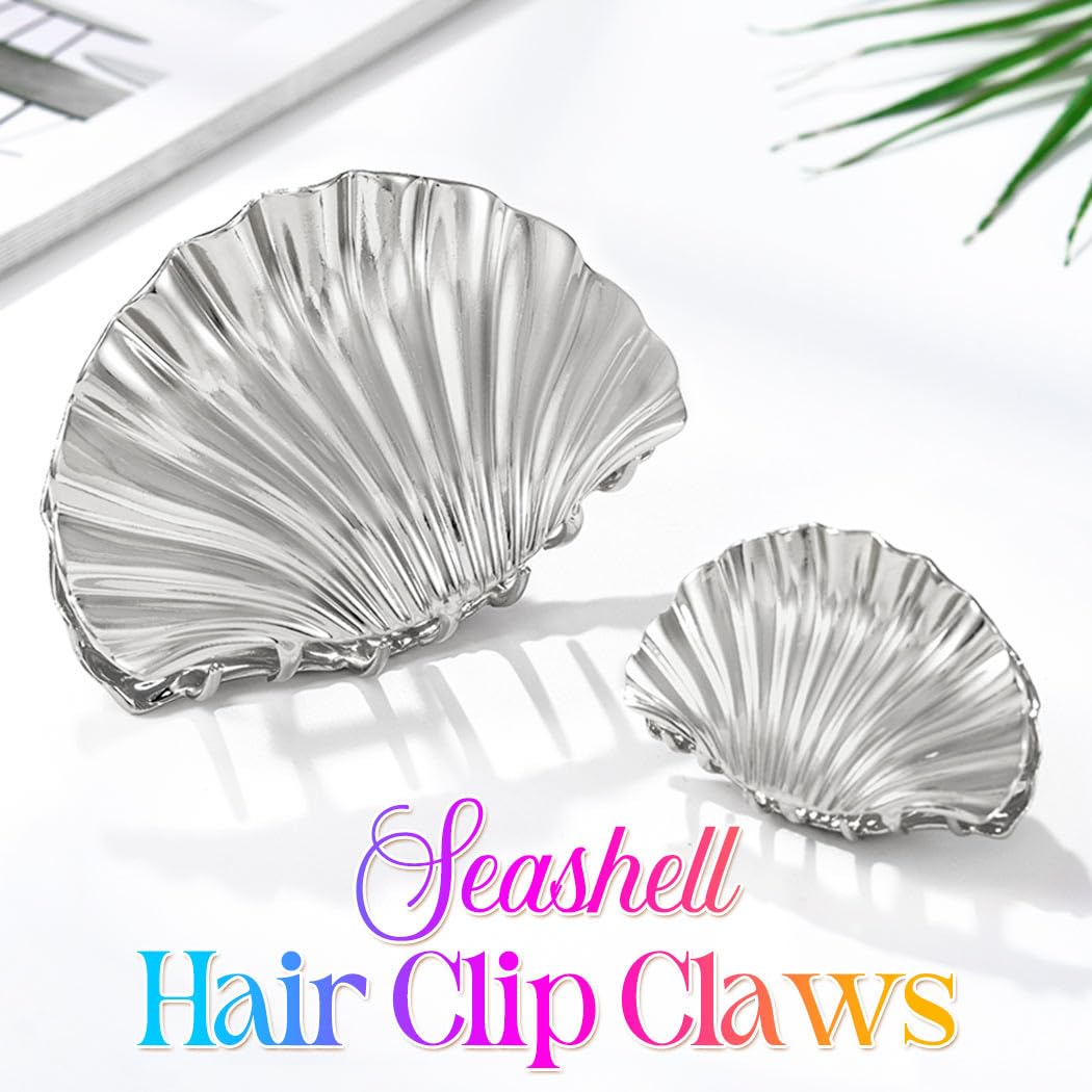 Zoestar Seashell Hair Claw Clips Gold Metal Hair Clip Claw Shell Hair Clips Beach Decorative Hair Accessories for Women and Girls (Pack of 2) (Silver) - Image 4