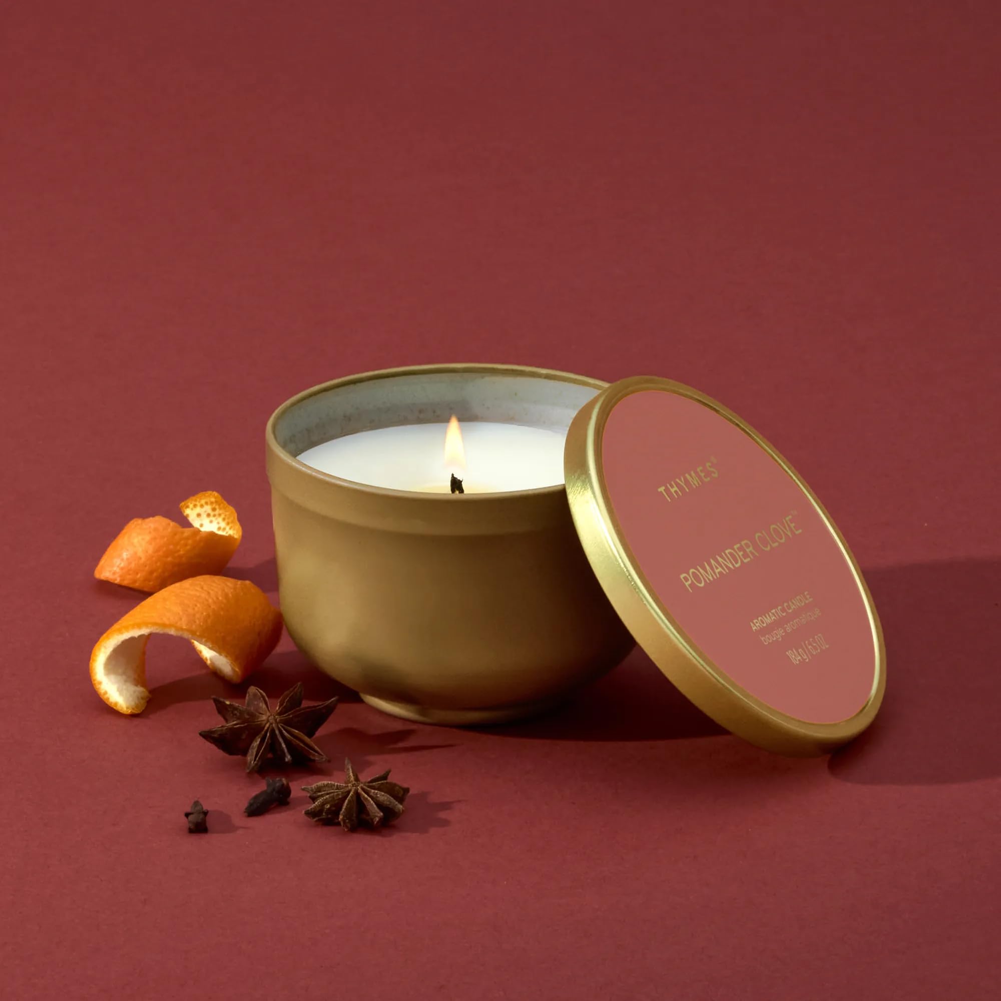 Thymes Pomander - Vela de clavo con tapa, velas perfumadas de 6.5 onzas