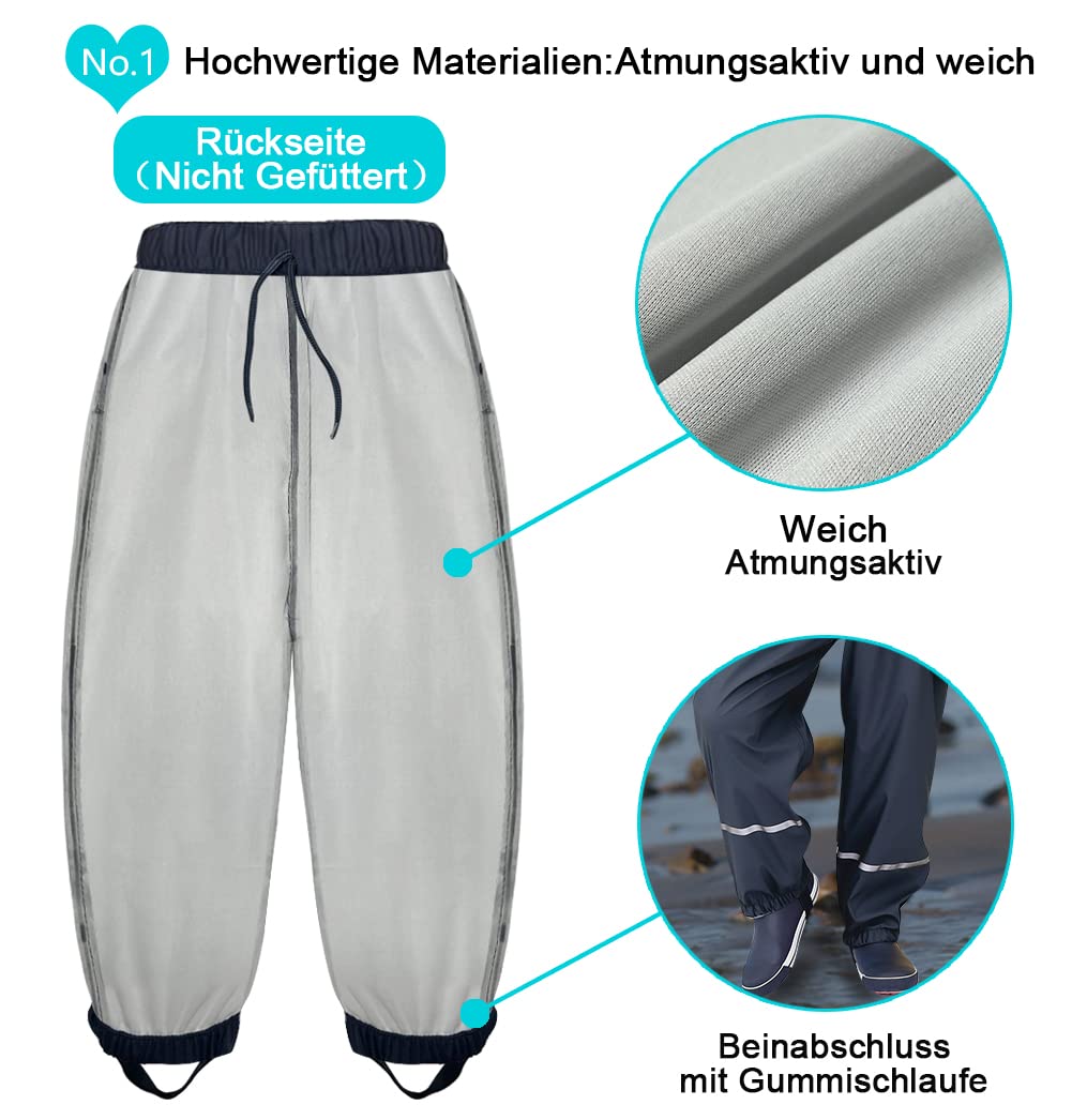 Kinder Regenhose 140 Frühling und Sommer Matschhose Jungen 140 Wind und wasserdicht Buddelhose Bundhose(Nicht Gefüttert Dunkelblau 134-140)
