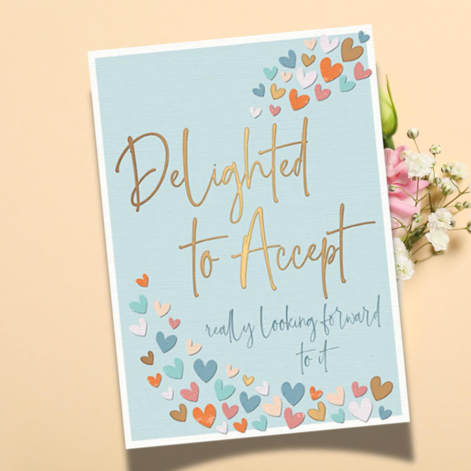 Biglietto Accettazione Matrimonio Nigel Quiney – Acquerello Floreale, Con Lamina Argento – Fatto In UK