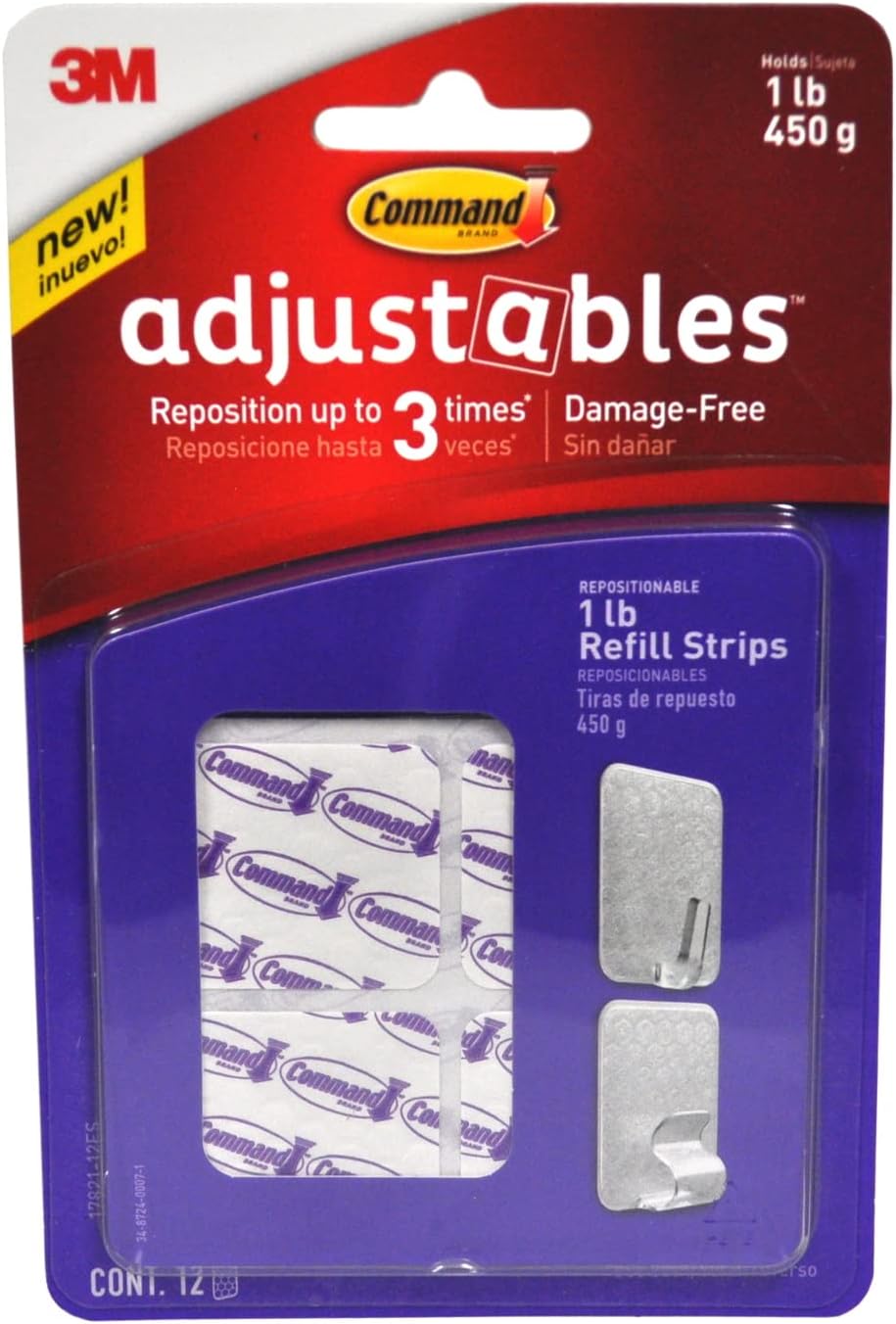 3M Command Adjustables 12 Refill Strips 1 Pound Capacity