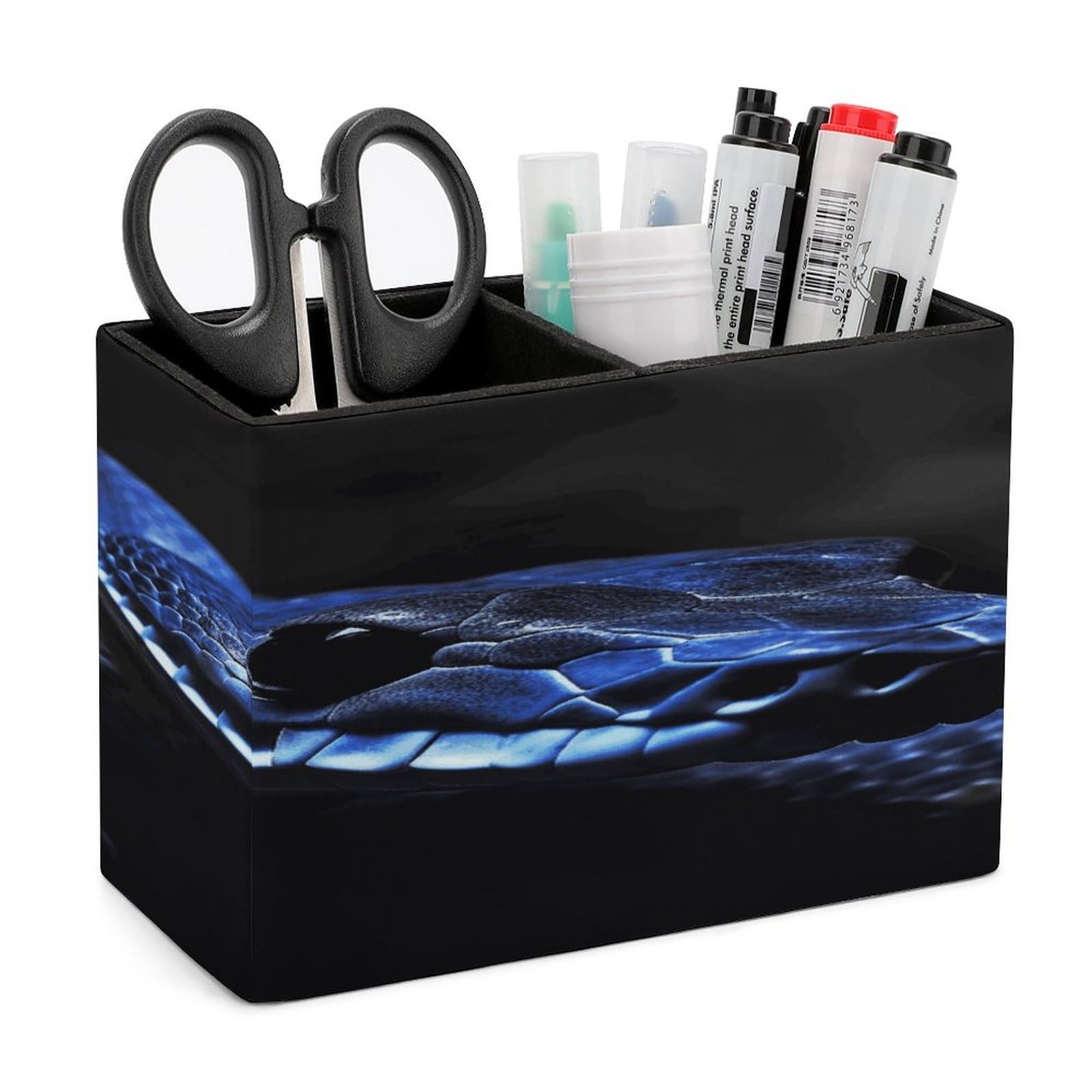 LZQPOEAS Blue Snake Leather Pen Holder Square Pencil Holder Multi-Functional Desk Organizer Modern Pen Cup Pencil Cup Minimalist Desktop Stationery Organizer for Desk Office Home