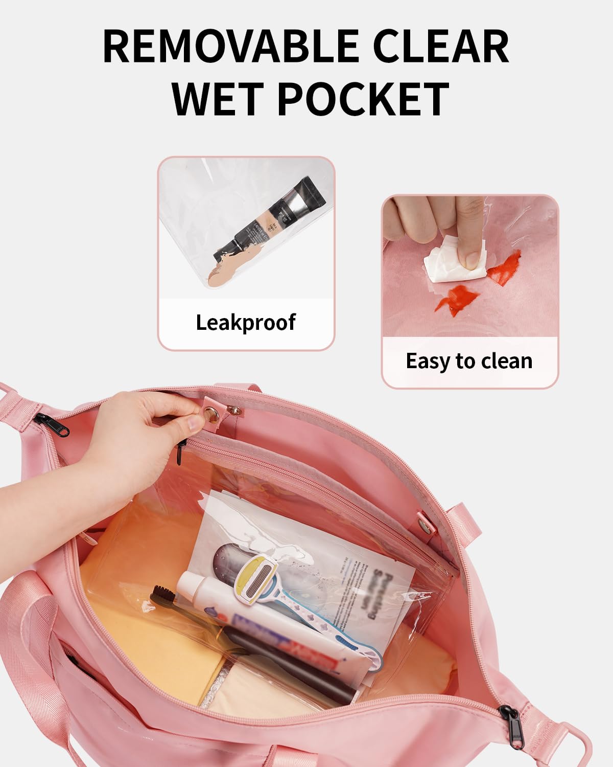 ECOHUB Bagaglio a Mano 40x20x25 Ryanair, 20L Borsone da Viaggio Donna con Borsa Impermeabile Rimovibile, Borsa da Viaggio Pieghevole, Borsa da Cabina per Viaggio e Sportiva, Borsone Palestra, Rosa