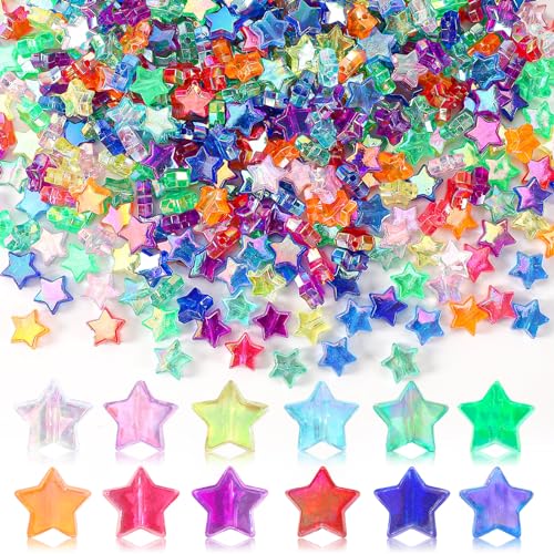 UPINS 900Pcs Acrylic Star DIY Beads 12 Mixed AB Colors for Jewelry Making Crafts Small