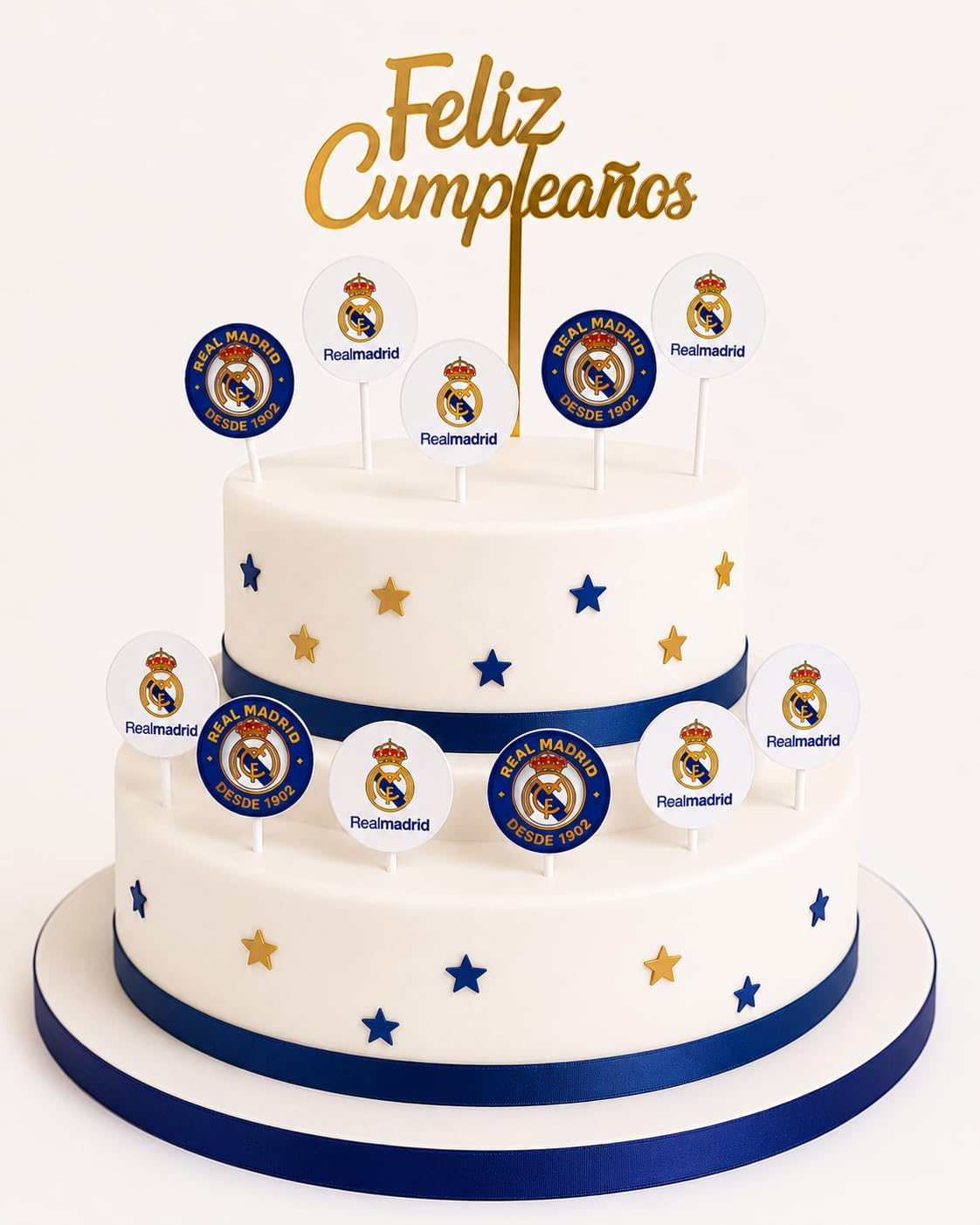 13 Real Madrid Cake Toppers for Cupcakes, Birthday Decoration, Real Madrid, Happy Birthday Toppers, Football, Children's Party (Topper Crest) โ image 1
