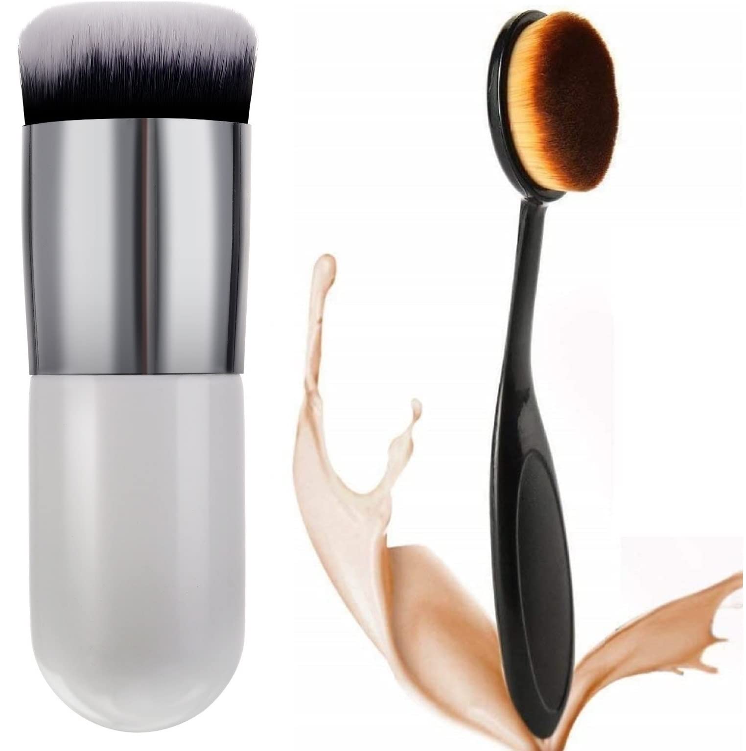 Makena Oval Makeup Brush With Professional Blush Brush Foundation Cosmetic Brushes Tool Combo Pack