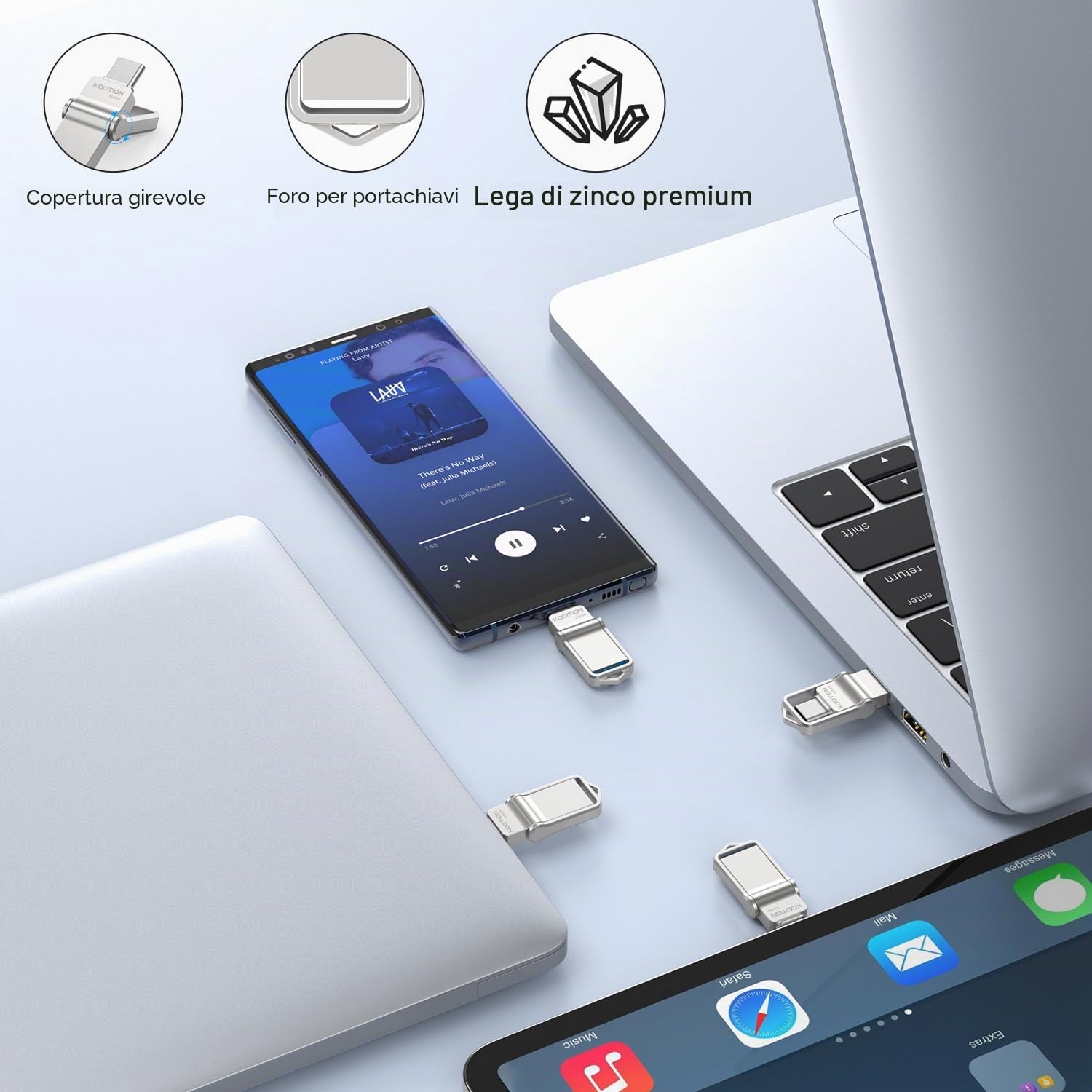 KOOTION Chiavetta USB Tipo C 256 GB USB 3.0 OTG Chiavetta USB C 256GB 2 in 1 Argento Pennetta USB C 256G Velocità fino a 80 MB/s Unità Pennette USB 256G Per Smartphone Android, ect