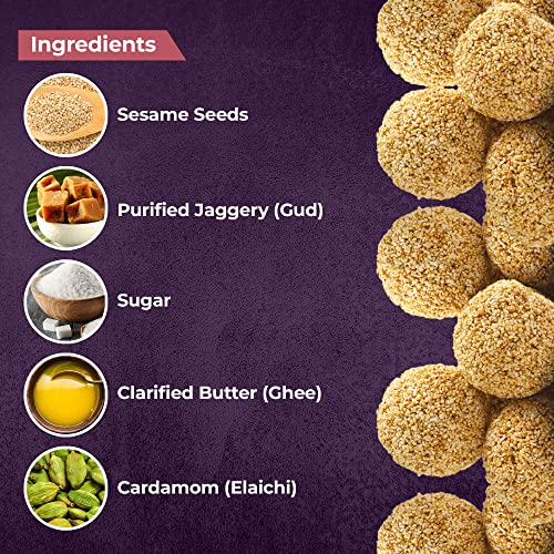 Image of HERBS INDiA HomeMade Special Till Laddu Pure Jaggery (Gud) White Till & Peanut Ladoo 350g | Sesame Balls|for Any Occasion