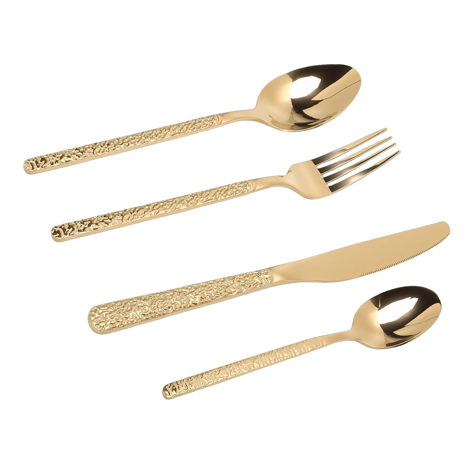 Zunate Juego de Cubiertos de Acero Inoxidable, Vajilla Elegante para 6 Personas, Perfecto para Restaurante, Hogar, Apto para Lavavajillas (Patrón De Piedra Oro)
