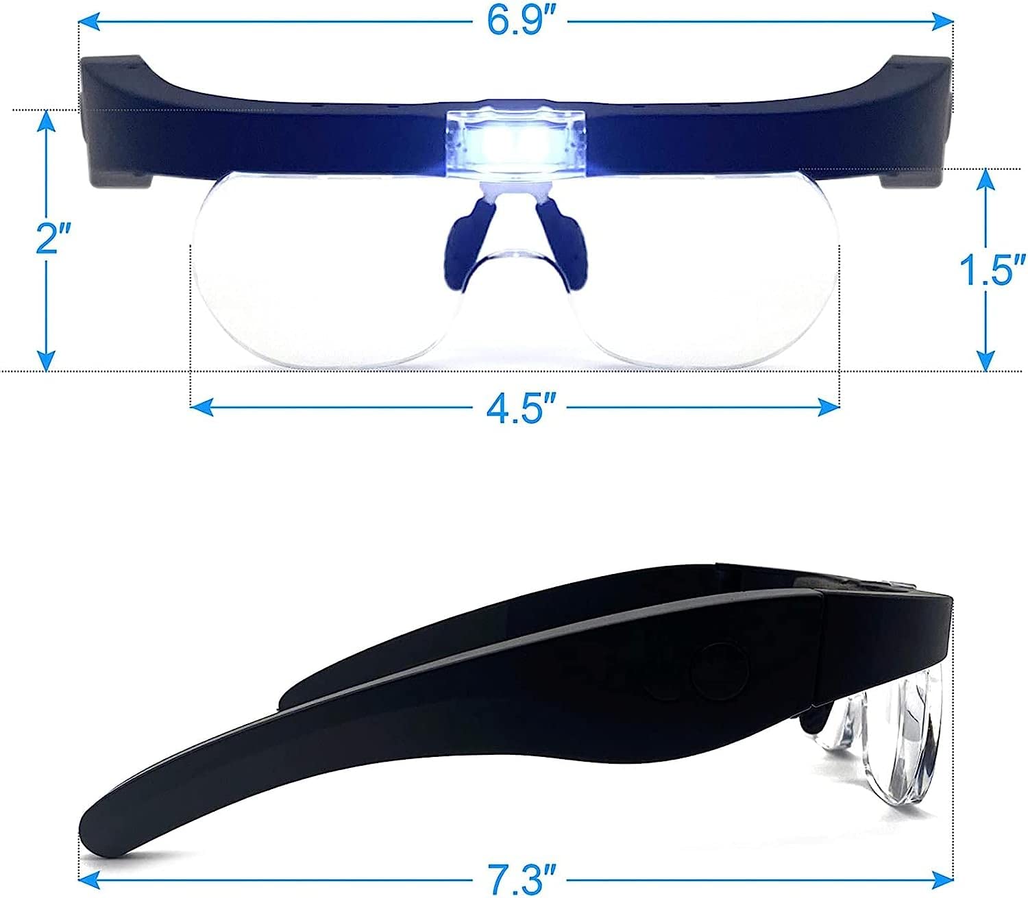 Lente d'Ingrandimento Frontale, Occhiali d'Ingrandimento Ricaricabili con 2 luci LED e Lenti intercambiabili 1.5X, 2.5X, 3.5X, 5X, Lenti d'Ingrandimento per Hobby, Artigianato, Let