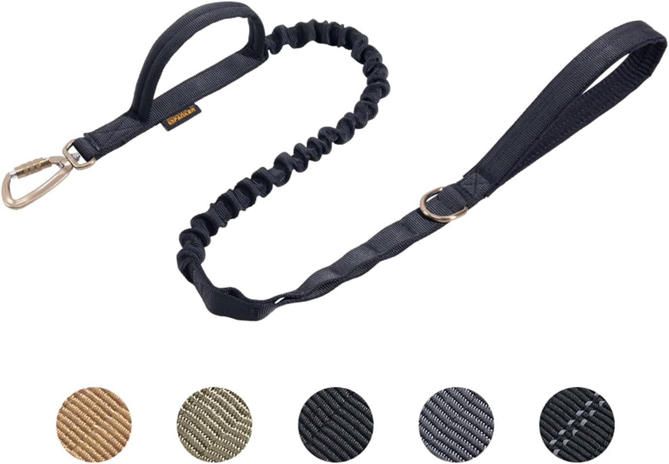 EXCELLENT ELITE SPANKER Tactical Military Dog Leash Space Aluminum Hook Clips Bungee Dog Lead Elastic Bungee Rope Leash with 2 Control Handle(Black)