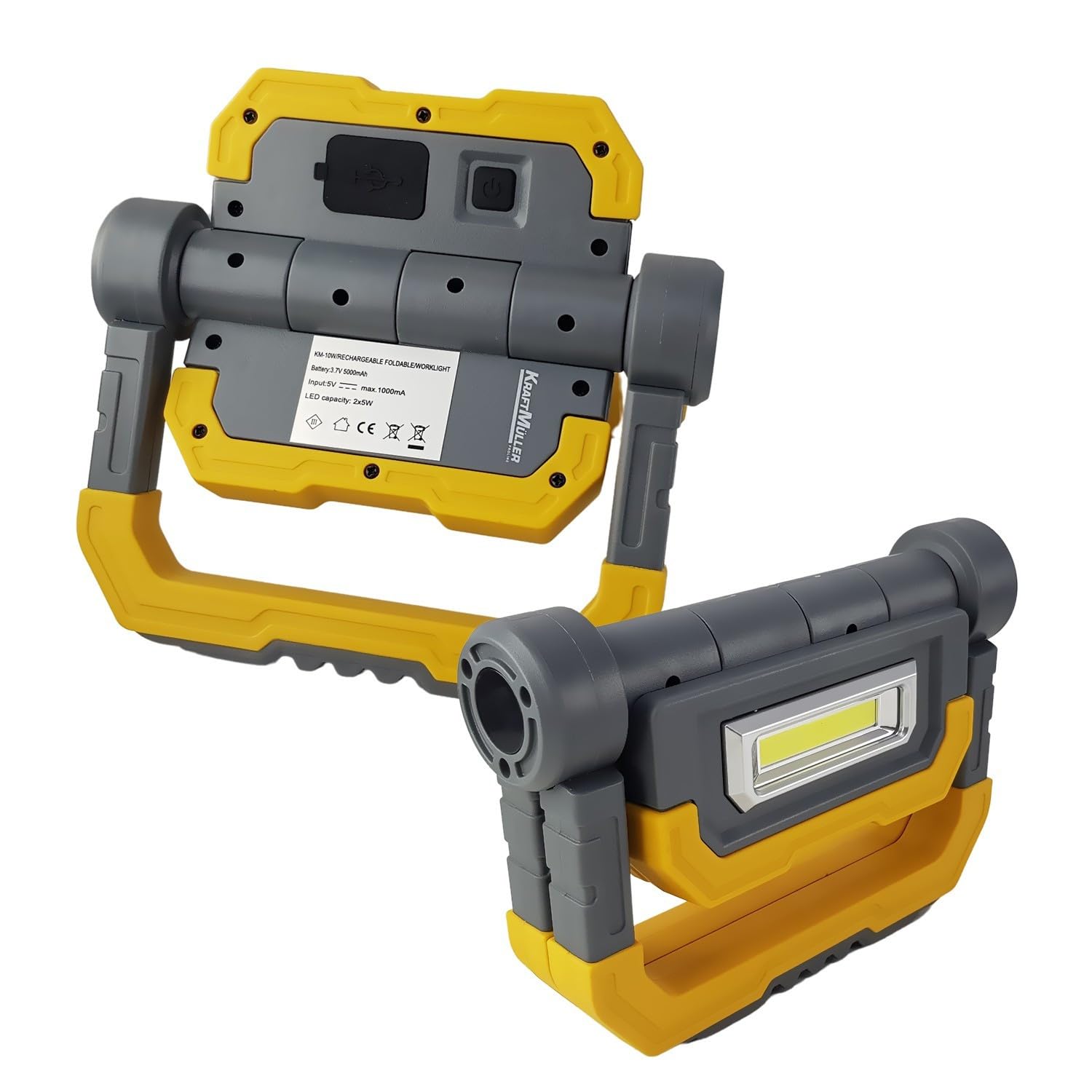 Proiettore professionale Kraft Müller KM-10W, ricaricabile, 10 W, a LED, girevole, batteria 3,7 V, 5000 mAh, Powerbank