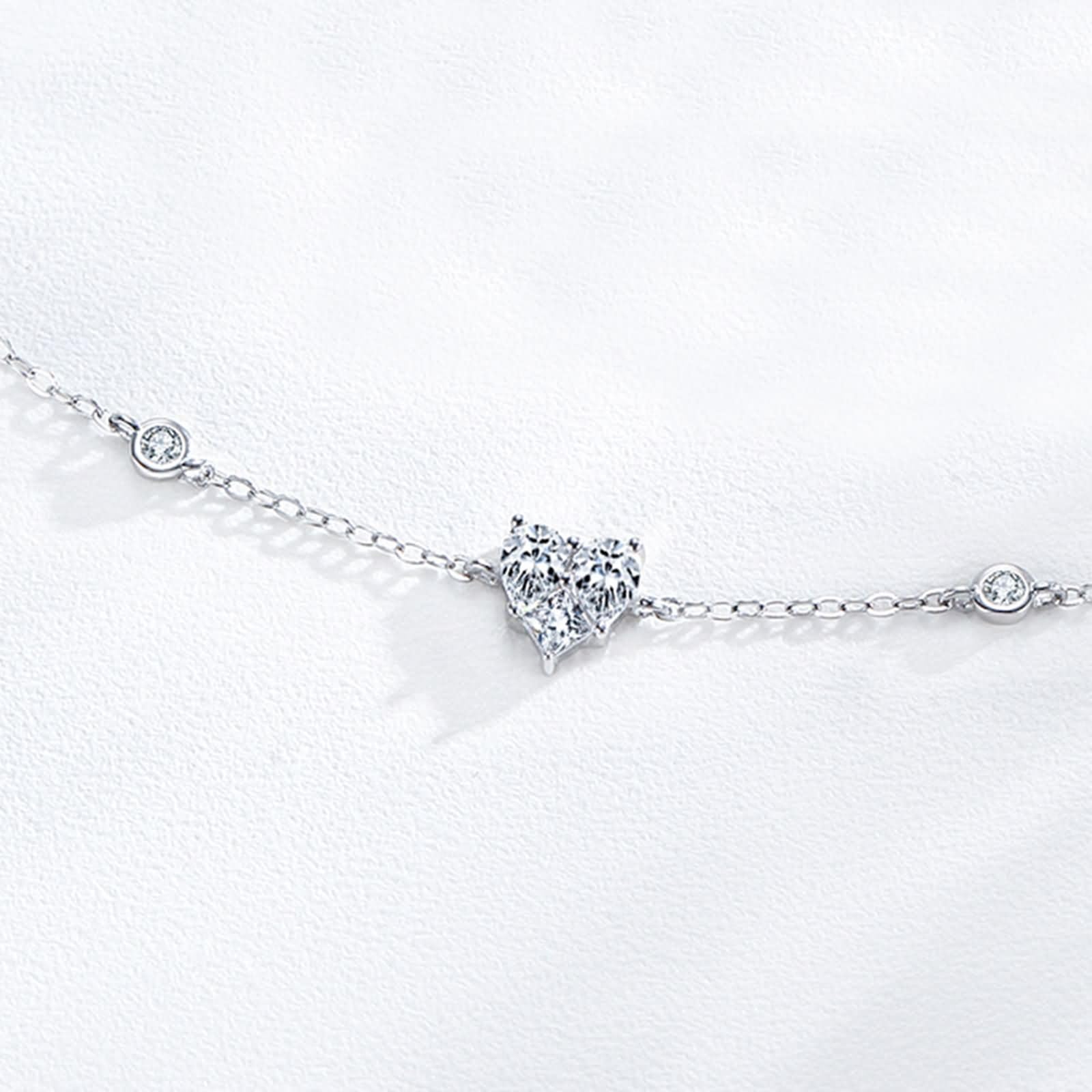 Pulseras de Mujer de Oro Blanco 9Kilates / 14Kilates / 18Kilates, Corazón con Diamante Creado de 0,25 ct, Cadena Extensible 16 CM + 5 CM, Pulsera de Plata de Mujer Ajustable