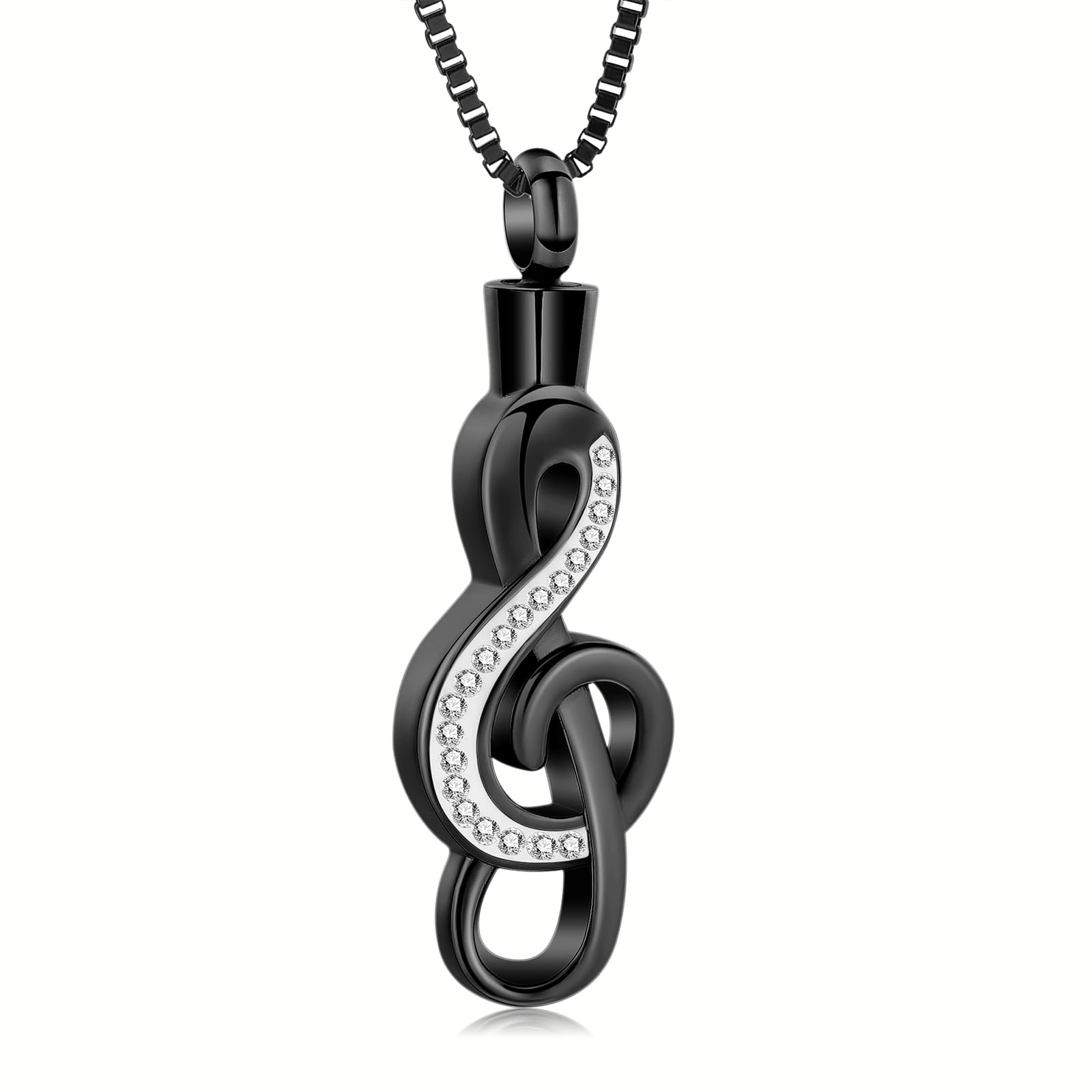 XSMZB Cremation Jewelry Crystal Music Note Urn Necklace for Ashes Stainless Steel Necklace Urn Cremation Memorial Ashes Holder Keepsake Pendant Locket
