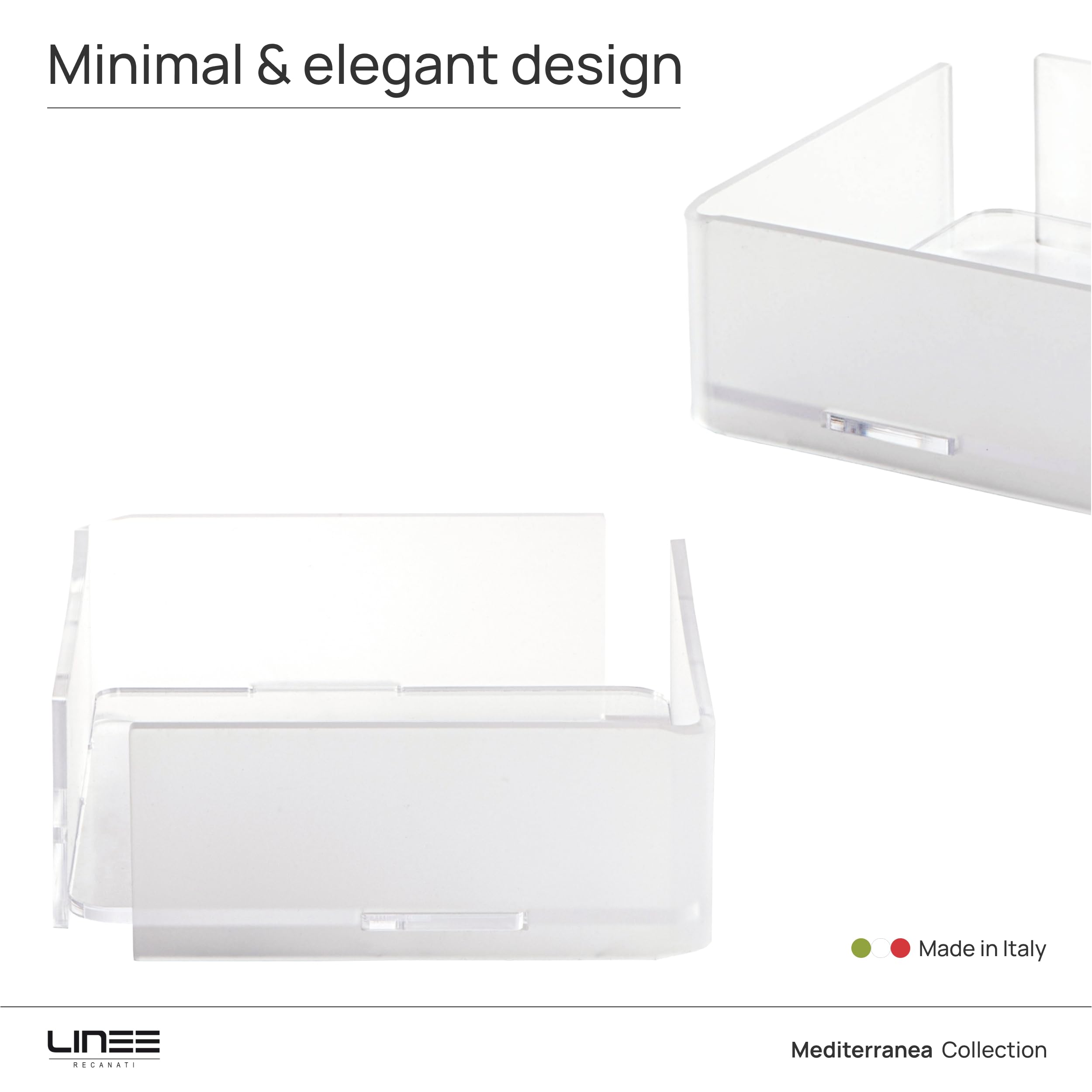 LINEE Recanati MEDITERRANEA Porta Tovaglioli Orizzontale in PMMA 20x20x8 cm – Accessorio da Tavola Moderno – Design Elegante Made in Italy (Trasparente Satinato)