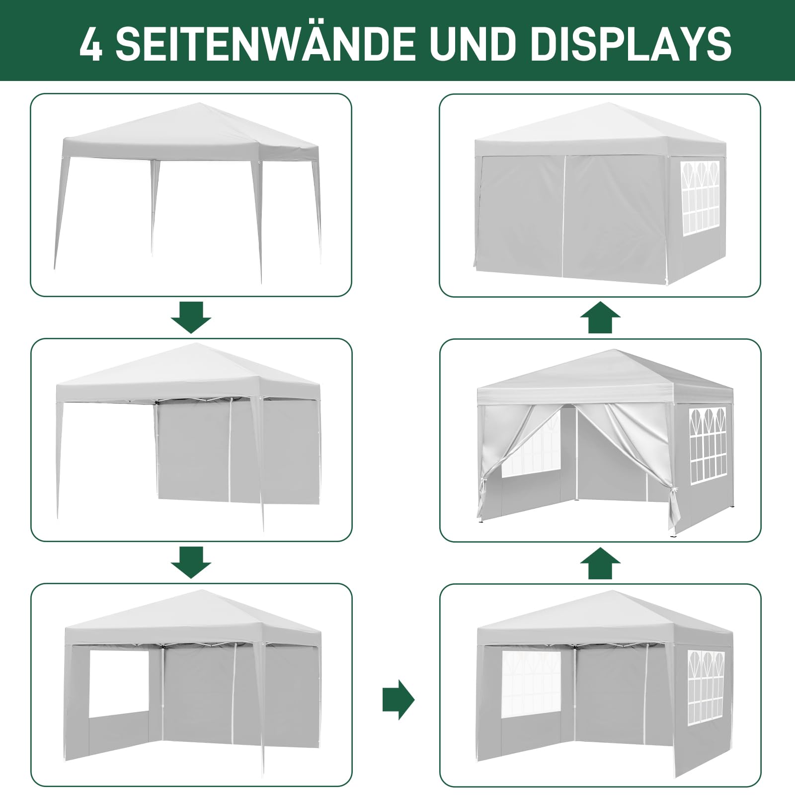 LEADZM Tonnelle Jardin 3x3m Pliable - Imperméable UV50+ - Avec Côtés - Gris Foncé