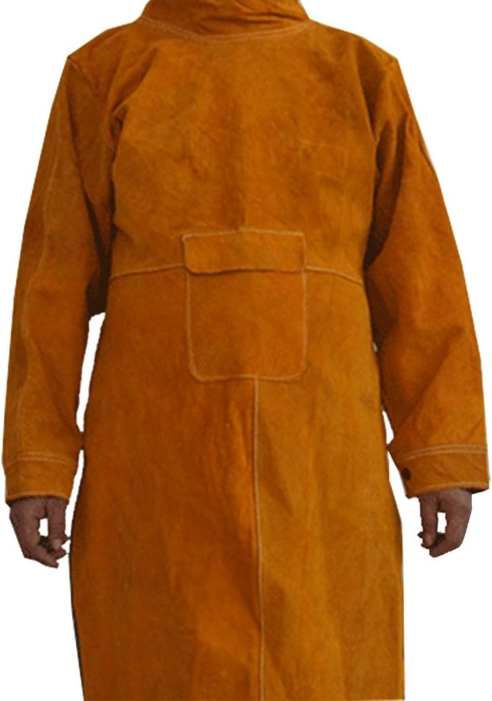 QEES Leather Welding Jackets 103CM Length Long Welding Apron, Flame Resistant Welder Clothes Coat with Sleeves, Wear-resistant Anti-scald Welding Cape for Most Men WQ23