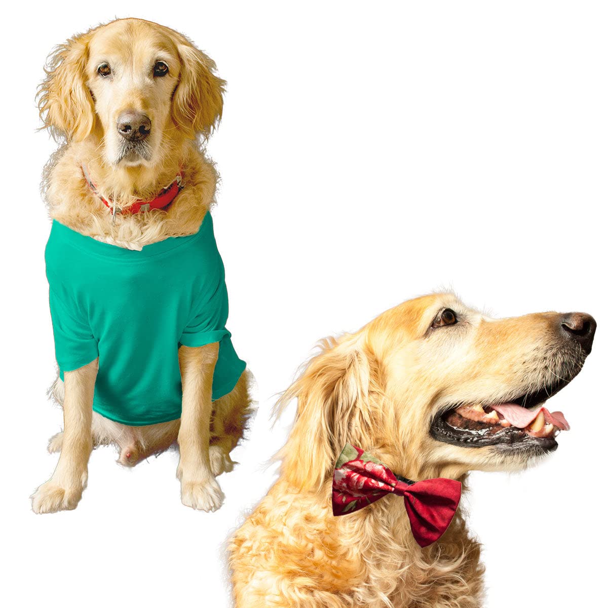 Ruse Basic Summer Dog T-Shirt Solid Pets Crew Neck & Red Floral Satin Printed Bow Tie Half Sleeves Party Dress Set/Apparel/Clothes/Tees Gift for Dogs.Small (B09TGVN8YJ) Amazon Price History, Amazon Price Tracker