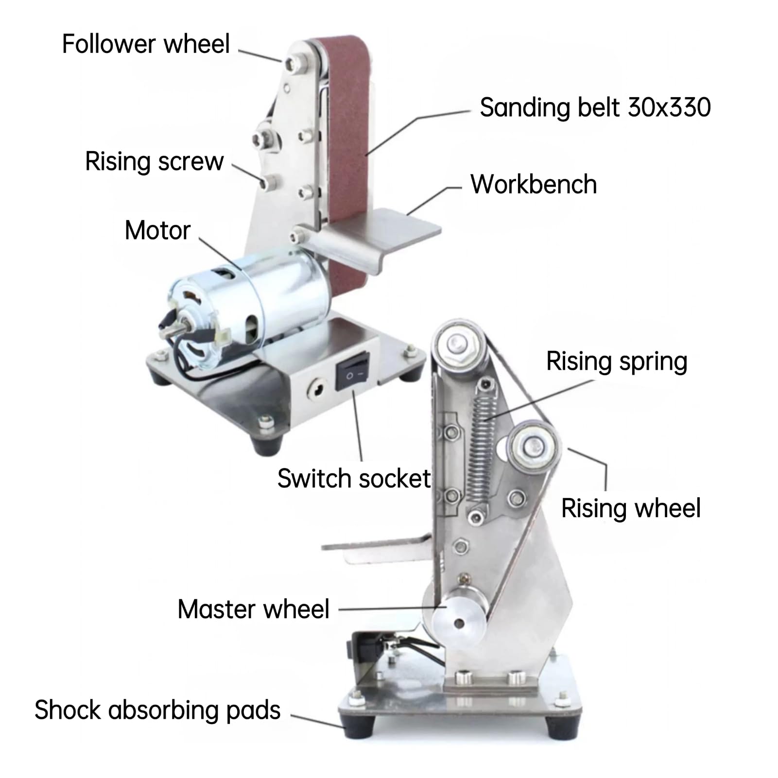 Levigatrice a Nastro Elettrica Banco 4500-9000 RPM Smerigliatrice per Legno Metallo Affilatura con Supporto
