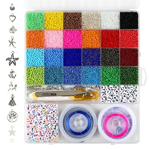 Naler Conjunto de 2mm Cuentas de Colores y 7mm Abalorios Letras Redondas Cuentas Alfabeto para Pulseras DIY Manualidades (25200 Piezas)