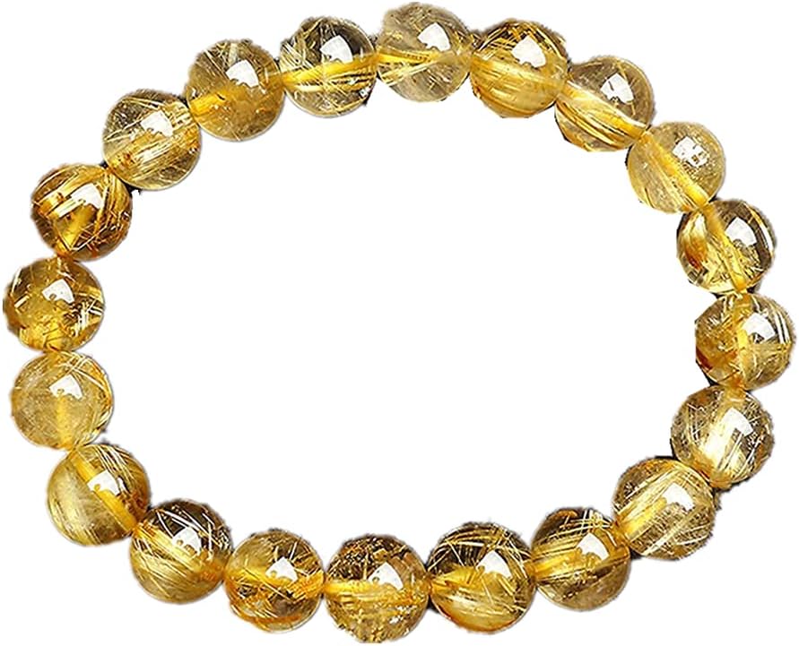 12mm Natural Gold Rutilated Quartz Titanium Bracelet For Women Men Stretch Stone Crystal Round Beads Jewelry AAAA