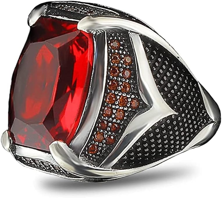 925 Sterling Silver Men's Ring with Garnet Stone, Handmade Garnet Stone Silver Ring, Gift for Him, Anniversary Gift