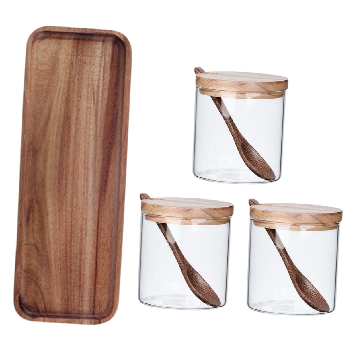 Gatuida Gewürzbehälter Glas Klar Salzbehälter Aus Glas Gewürzgläserset Mit Tablett Und Löffel Für Heimgebrauch Lagerung Von Gewürzen Wie Pfefferpulver Und Paprika