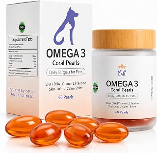 Omega 3 für Hunde & Katzen 60 Fischöl 1000mg EPA + DHA + Taurin + Vitamin E Kapseln für Glänzendes Fell Starke Gelenke & EIN Gesundes Immunsystem Mächtig und Sichere Kleiner und Großer Hund und Katze