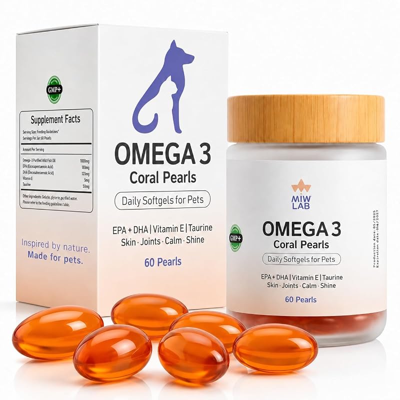 Suplemento de Óleo de Peixe Ômega 3 para Cães e Gatos Mauritius Island Dogs com EPA, DHA, Taurina e Vitamina E, 60 Cápsulas Gelatinosas