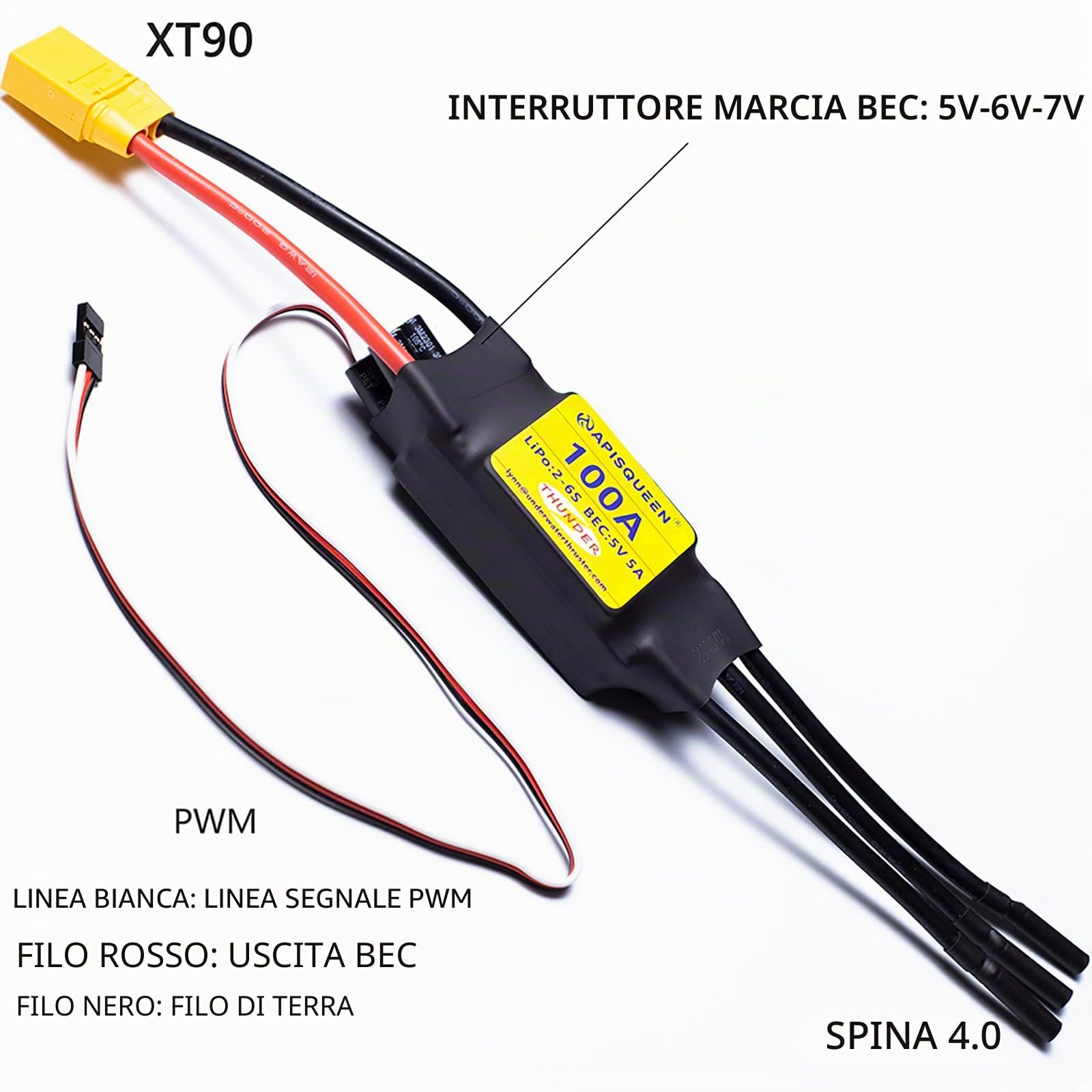 100A ESC 2-6S LiPo Brushless regolatore di velocità elettronico | Con BEC XT90 & 4.0mm Plug per RC Airplane Drone Modello